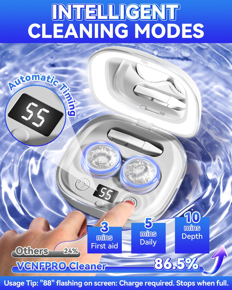 [Australia] - 2025 Upgraded Ultrasonic Contact Lens Cleaner„Äê50KHz Germany Super Motor„Äë„ÄêTop1 Intelligent Chip-Smart Modes„Äë Gentle Cleaning & 99% Brightness, Portable Soft Contact Lens Care Tools Home Travel (Grey) Grey 