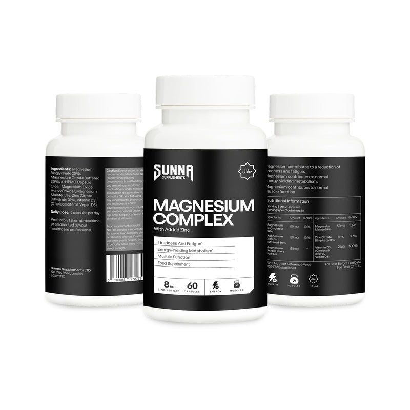 SUNNA SUPPLEMENTS Magnesium Complex with Zinc – High Strength Vegan Capsules for Sleep, Energy & Muscle Support – Magnesium and Zinc Supplement – Gluten-Free – 60 Capsules