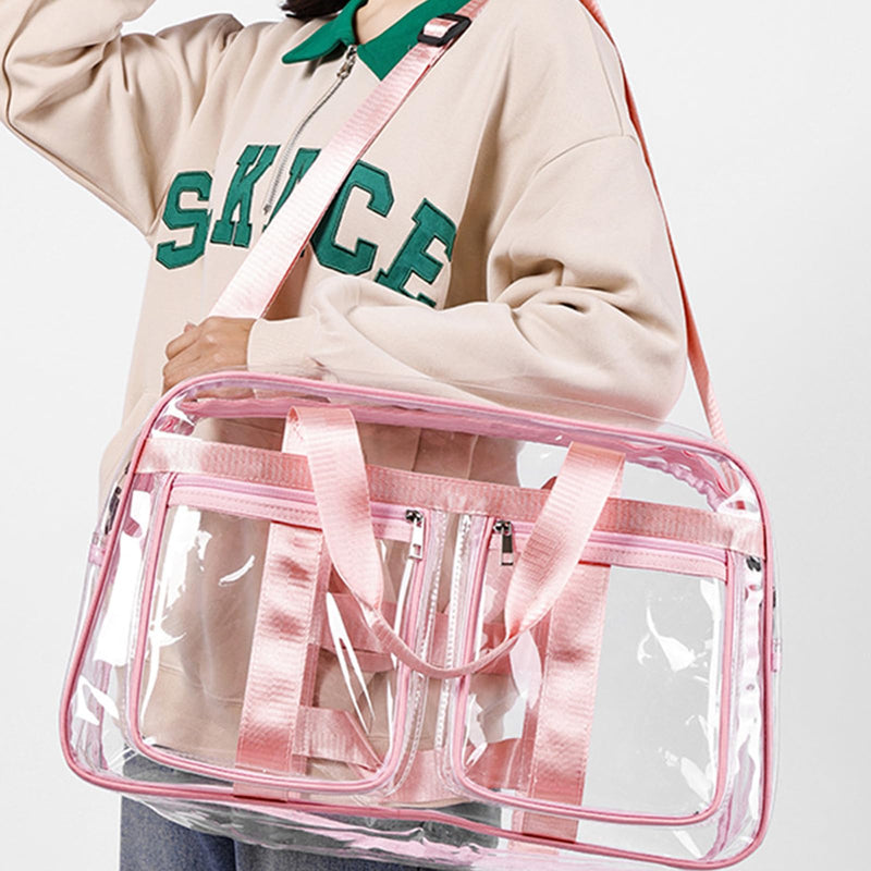 Large Clear Duffle Bag Heavy Duty Stadium Event Clear Duffel Travel Gym Bag | Transparent Duffle Bag for Women/Men, Extra Large Clear Tote Bag, Waterproof Swim Fitness Weekender Overnight Travel Bag black