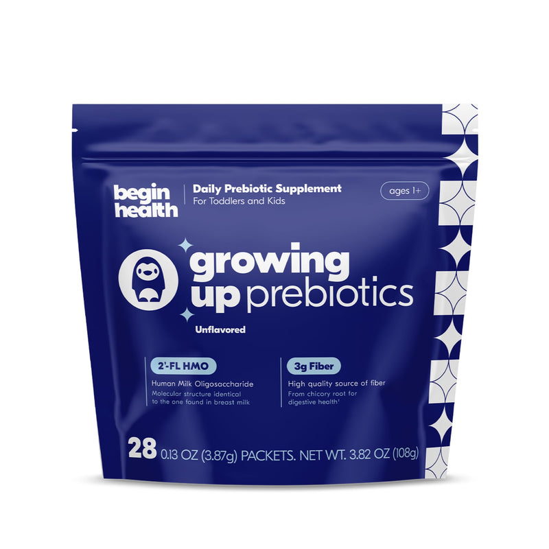 [Australia] - Begin Health Daily Growing Up Prebiotics 28-Pack - Kids Digestion Powder, for Constipation Prone Kiddos | Softens Stool for Easy Pooping | Fiber Rich w/Chicory Root, Tasteless & Textureless 