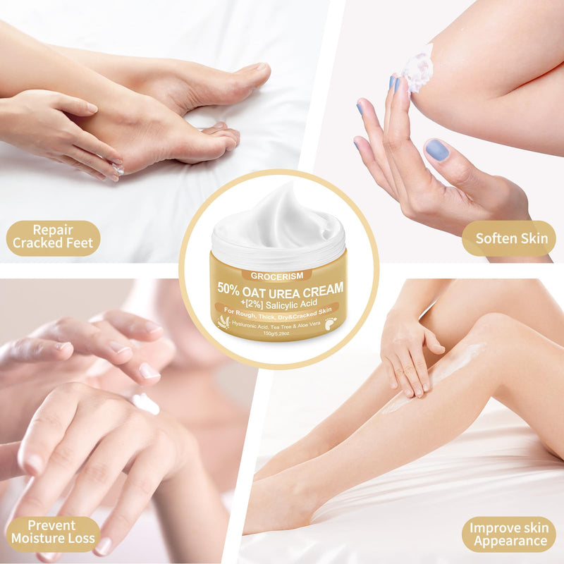 [Australia] - Grocerism Urea Cream 50 Percent for Feet 10.58 oz with Oat and 2% Salicylic Acid, Foot & Hand Cream included Hyaluronic Acid, Tea Tree and Aloe Vera for Deep Moisturizing, Callus Removing 2PS 