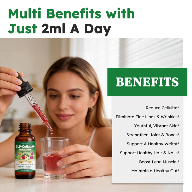 10-in-1 Liquid Collagen for Women, GLP Friendly Multi Collagen | Trim & Glow Hydrolyzed Collagen Burn Drops w. Hyaluronic Acid Biotin Green Tea & ACV, Digestive Gut Skin Health & Hair Growth Strawberry 2 Fl Oz (Pack of 1)