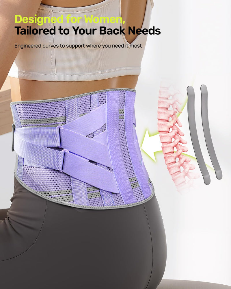 [Australia] - Back Brace for Lower Back Pain Women with 9X Support System, Ergonomic Lumbar Support for Pain Relief, Breathable Mesh Design with 3D Silicone Pad for Sciatica, Purple Size M (Waist: 33.5"-39.4") Medium (Waist: 33.5"-39.4") 