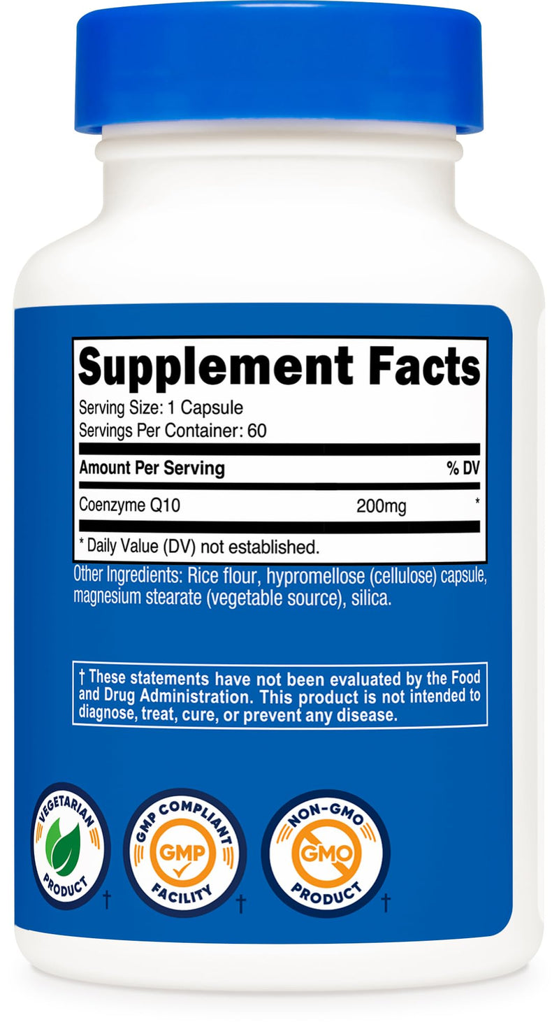 [Australia] - Nutricost CoQ10 200mg, 60 Vegetarian Capsules, 60 Servings - High Absorption, Vegetarian, Non-GMO, Coenzyme Q10 
