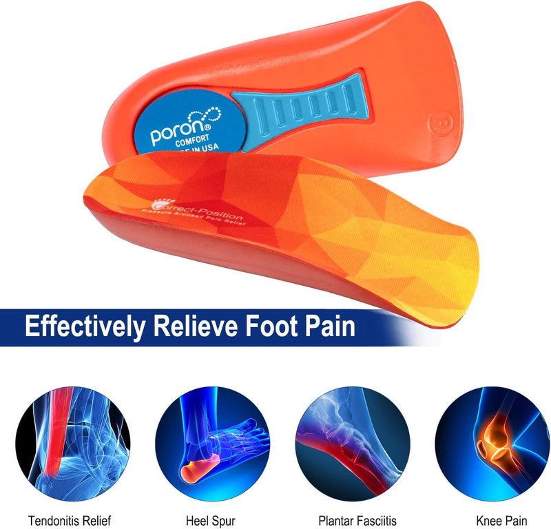 [Australia] - 3/4 High Support Arch Orthopedic Insoles Heel Poron Shock Absorbing Insole, Relief Plantar Fasciitis, Flat Feet, Metatarsal Pain, Heel Pain Men Women EU 39-46 Red Pu+yellow Fabric 