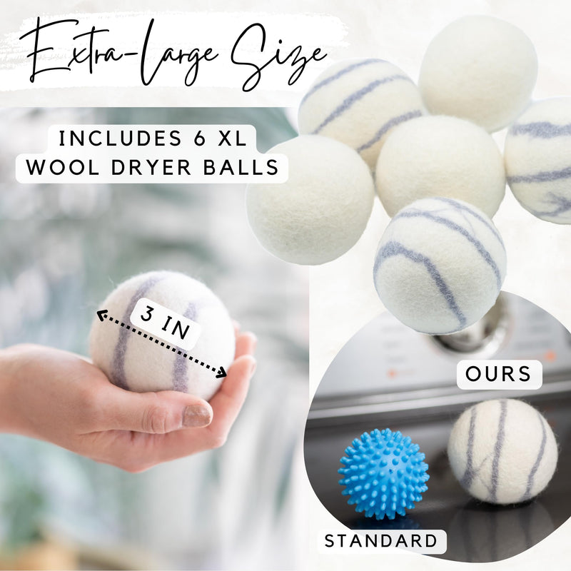 Organic Wool Dryer Balls Laundry Reusable [Set of 6] XL - 100% Pure New Zealand Wool - Natural Anti Static Fabric Softener Balls