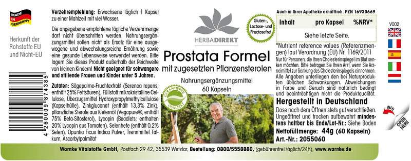 [Australia] - Prostate capsules - with saw palmetto, zinc, selenium, betasitosterol & lycopene - 60 capsules | HERBADIREKT by Warnke vital substances - German pharmacy quality 