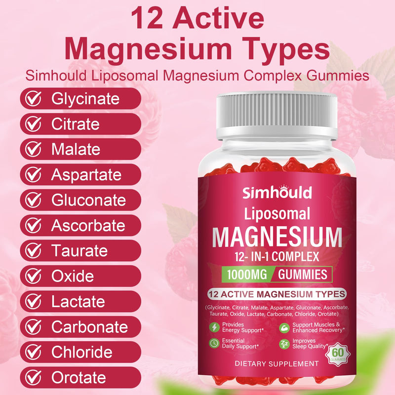2 Packs Liposomal Magnesium Complex Gummies-as 12 Forms of Magnesium Citrate,Glycinate,Malate,Oxide,and More with Vitamin D3, B6,C, Ashwagandha & CoQ10 for Women and Men-Support Bone & Muscle 120 Cts 60 Count (Pack of 2)