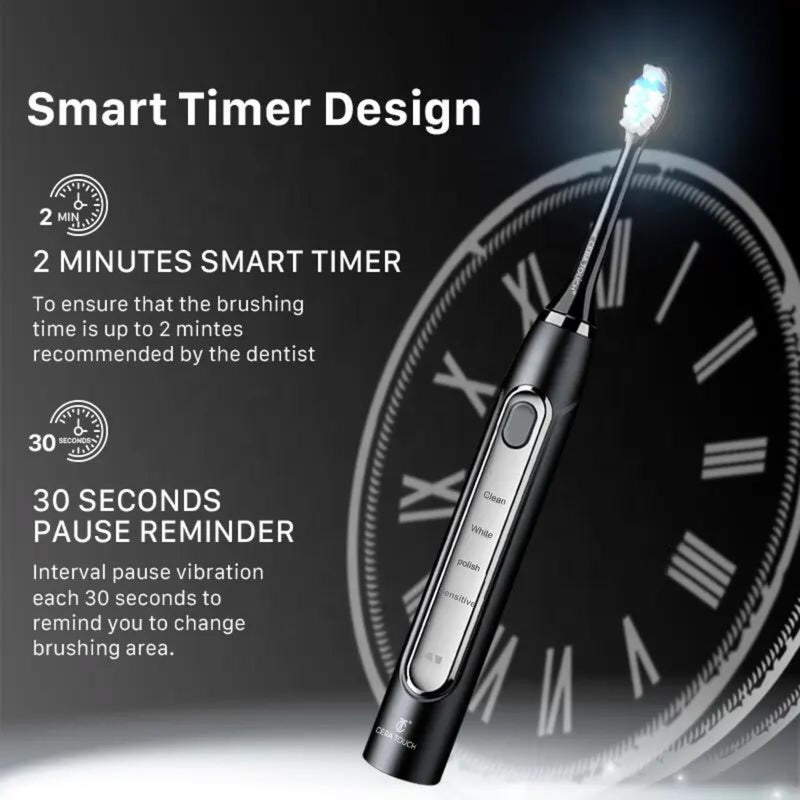 [Australia] - CERA TOUCH 6 Blue LED Whitening Electric Toothbrush| Electric Toothbrush for Adults | 4 Modes With Smart Timer Plaque Removal & Memory Function | 2Heads | IPX7 Waterproof |Travel Case |WirelessCharger 