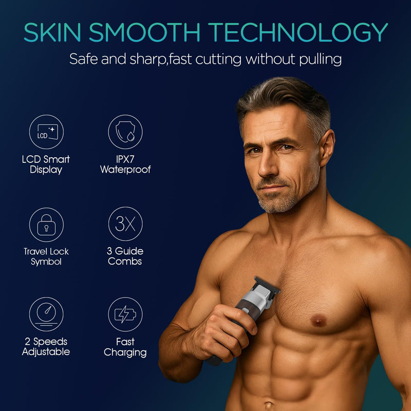 VOYOR Body Hair Trimmer for Men,Electric Razor,Versatile Groin & Body Trimmer,Waterproof and Cordless Shaver, Manscaper for Men, USB-C Charging Groomer,Ceramic Blade Razor Male Grooming HT310 (Wood) Wood