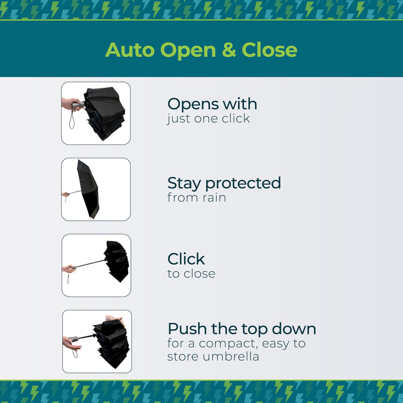 Totes Auto Open/Close Windproof Ultimate Compact Umbrella with UV and Water Repellent Protection Black 47" Canopy