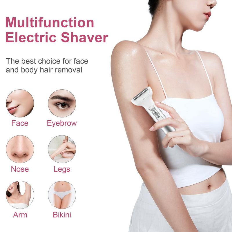 [Australia] - Electric Razor for Women Lady Shaver Hair Trimmer for Face Nose Eyebrow Beard Moustache Arm Leg Armpit Bikini Painless Rechargeable Portable 5 in 1 Lady Body Shavers Set Silver 