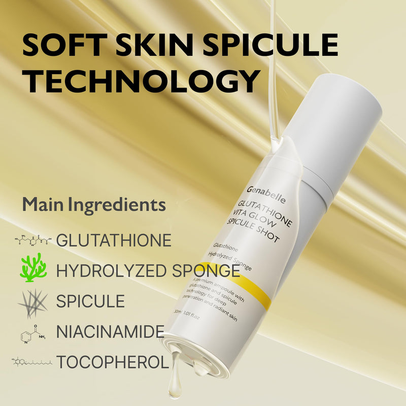 Genabelle Glutathione Vita Glow Spicule Shot – 2,000 ppm Glutathione, Microneedling Effect with Spicules, Boosted Vitamin C, Clinically Proven Radiance-Enhancing & Skin Tone Enhancer