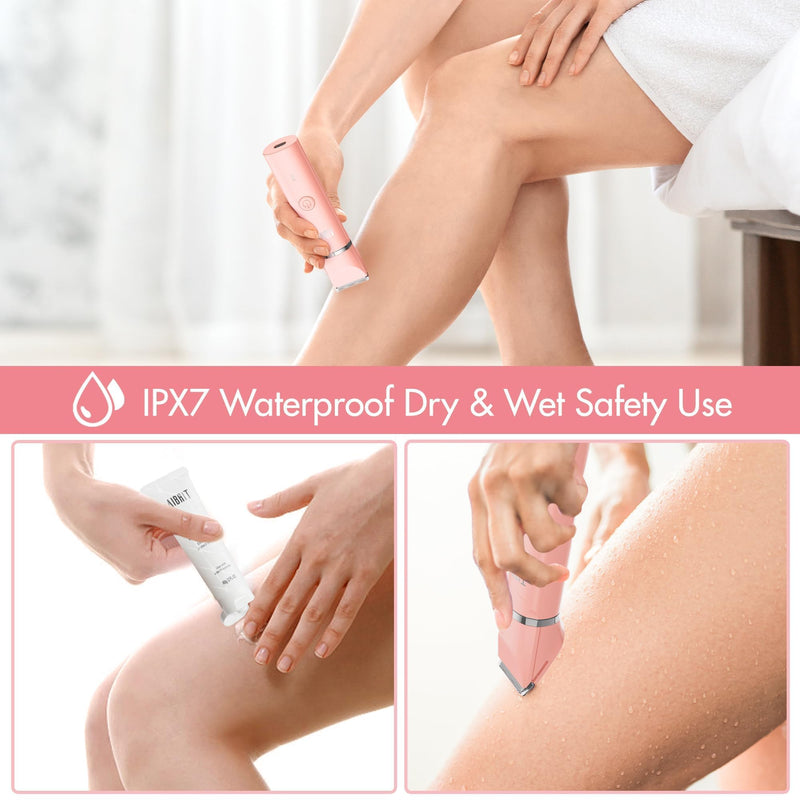 [Australia] - Bikini Trimmer & Gel for Women - 2 in 1 Electric Lady Pubic Hair Groomer Painless Hair Removal Razor Body Shaver, Portable Ladies Shaver with 2 Trimmer Heads, IPX7 Waterproof Pink-1 