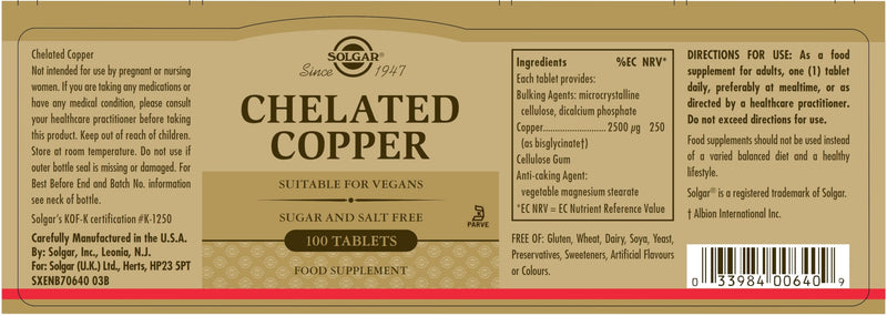 [Australia] - Solgar Chelated Copper Tablets, 100 Count 