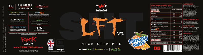TWP Nutrition Platinum Series LFT V2, High Stim Strong Pre Workout, 390g and 30 Servings, 9 Great Flavours (Fantasy Twist) Fantasy Twist