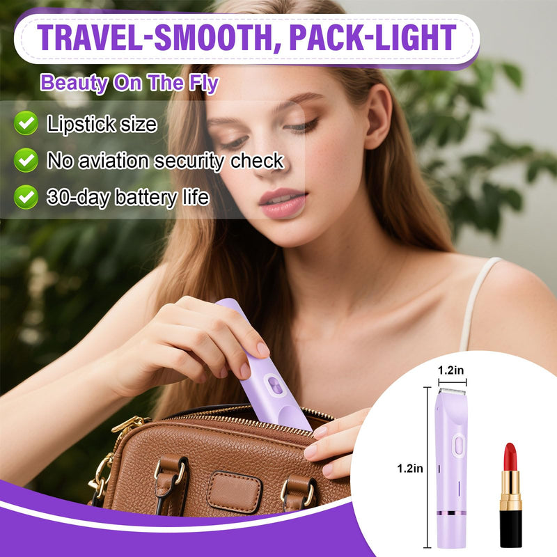 [Australia] - Women's Bikini Trimmer, 2-in-1 Electric Shaver for Bikini Line, Legs, Underarms, Face - Waterproof Women's Electric Shaver for Sensitive Skin, USB Rechargeable Purple 