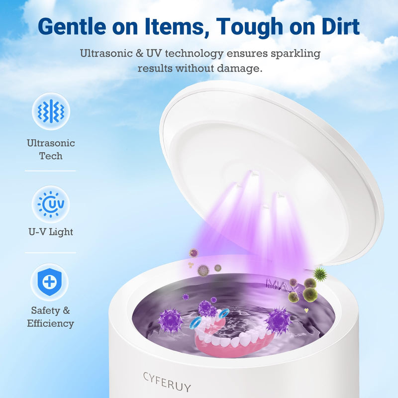 [Australia] - Ultrasonic Retainer Cleaner - 45kHz Retainer Cleaner Machine Dental Cleaning Pod for Dentures, Mouth Guard, Night Guard, Toothbrush Heads, Jewelry with 3 Modes & 160ML Capacity White 