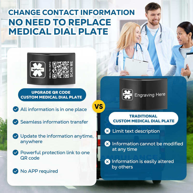 [Australia] - Upgraded Medical Bracelets Men Women with QR Code Medical Alert ID Bracelets - Titanium Steel Wristband Fits Wrists Up 8''-10'' - More Space Custom Emergency Med ID Info Smart watch - Medical Alert Tag Without Band - Black 
