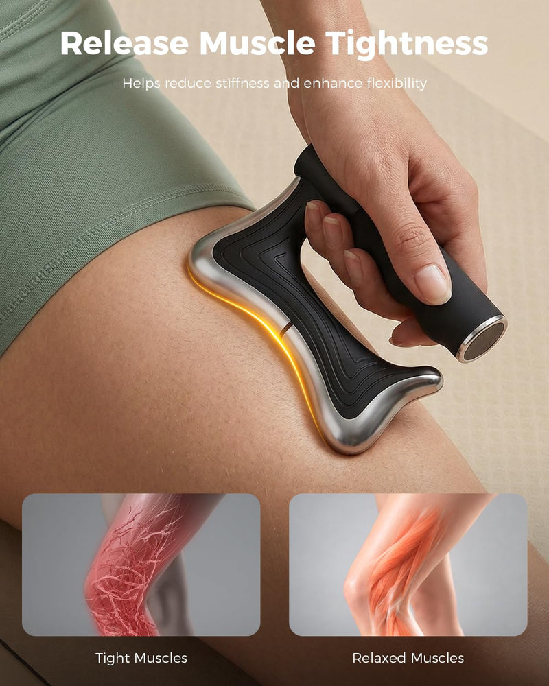 Heated Muscle Scraper, 3 Adjustable Intensity Modes with LED Display, 38-46℃ Warm Therapy & Vibration, Full Body Use Ergonomic Design, Rechargeable Wireless Black