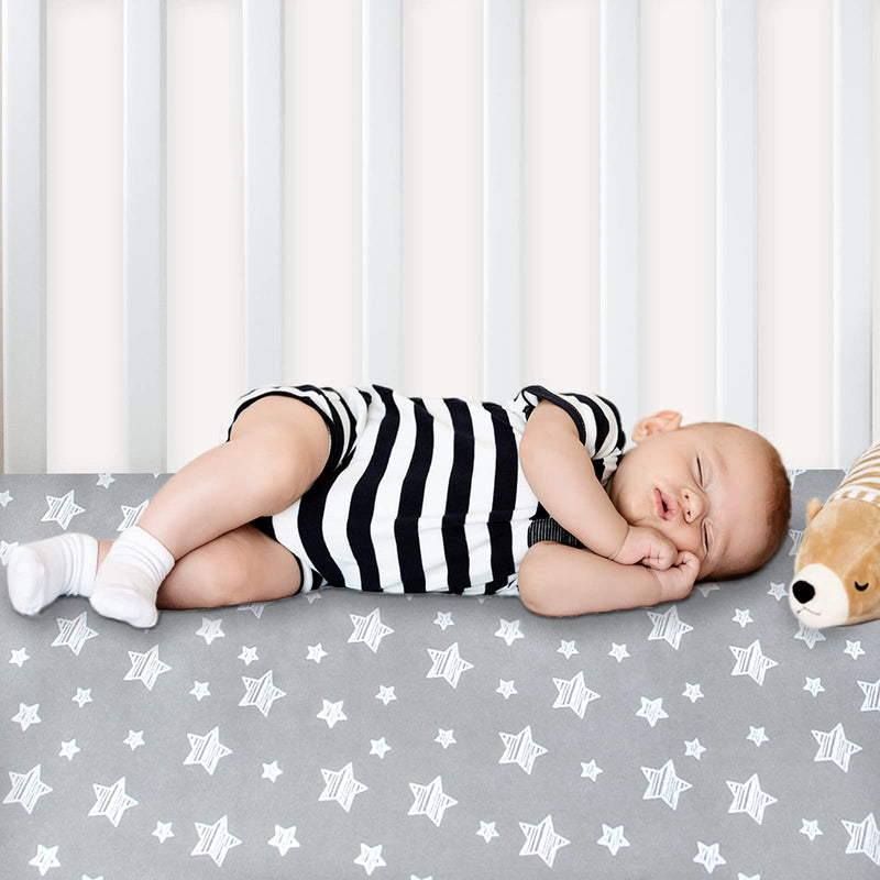 [Australia] - Pack and Play Sheets, 2 Pack Mini Crib Sheets, Stretchy Playard Fitted Sheet, Compatible with Graco Pack n Play, Soft and Breathable Material, Stars & Bunny Stars&bunny playard sheet 