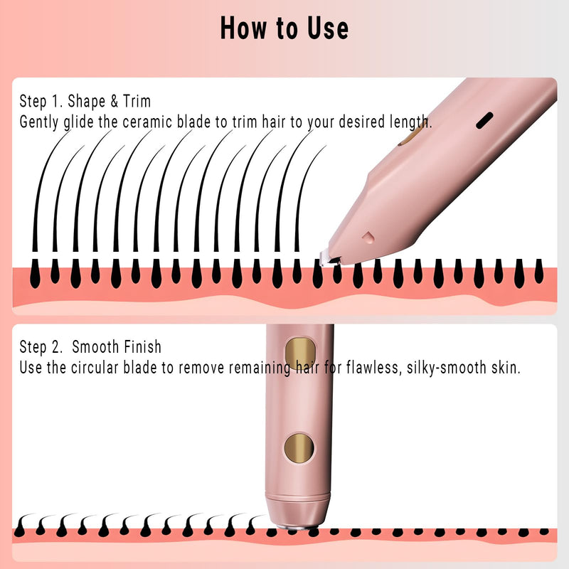 [Australia] - 2-in-1 Bikini Trimmer for Women, Bikini Shaver with Dual Heads, Body and Facial Hair Removal, Cordless Rechargeable Electric Razors for Face Chin Pubic Underarm Legs, IPX7 Waterproof, Light Pink 
