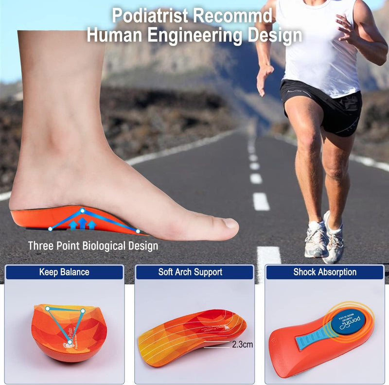 [Australia] - 3/4 High Support Arch Orthopedic Insoles Heel Poron Shock Absorbing Insole, Relief Plantar Fasciitis, Flat Feet, Metatarsal Pain, Heel Pain Men Women EU 39-46 Red Pu+yellow Fabric 