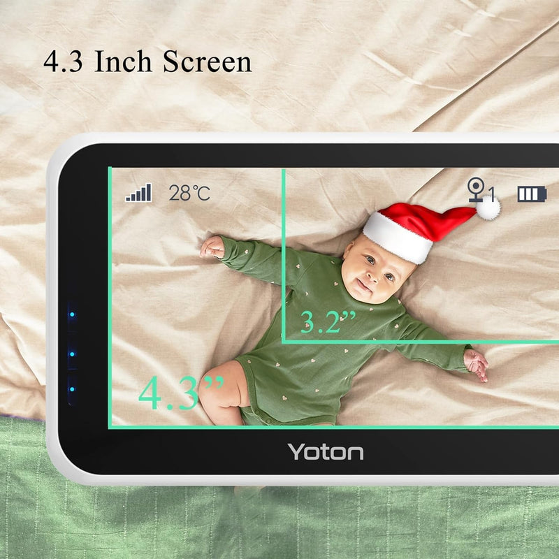 [Australia] - YOTON Baby Monitor no WiFi, 4.3" Baby Monitor Camera with 4X Zoom, 1.8m USB-C Charging Cable, Infrared Night Vision, Two Way Audio, Rechargeable 1500mAh Battery, for Baby/Pet (White) 