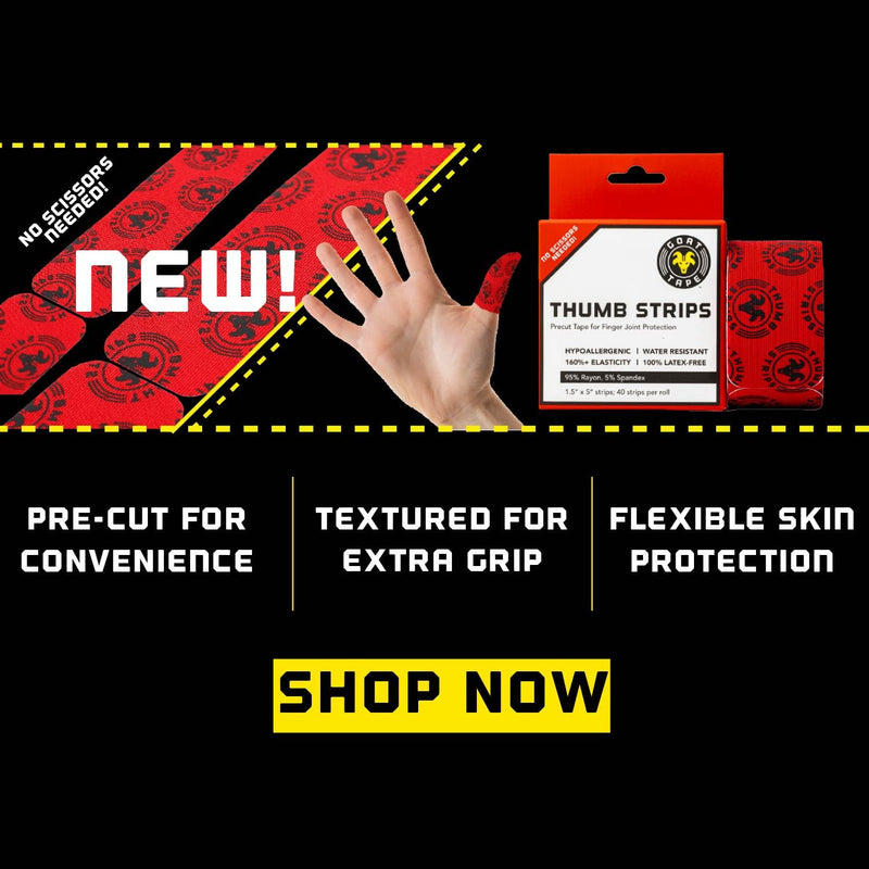 Goat Tape Pink Super Stretchy Premium Thumb Tape (4-Pack) and Pre Cut Black Athletic Tape for Fingers - Extra Sticky Elastic Athletic Thumb Tape for Weightlifting
