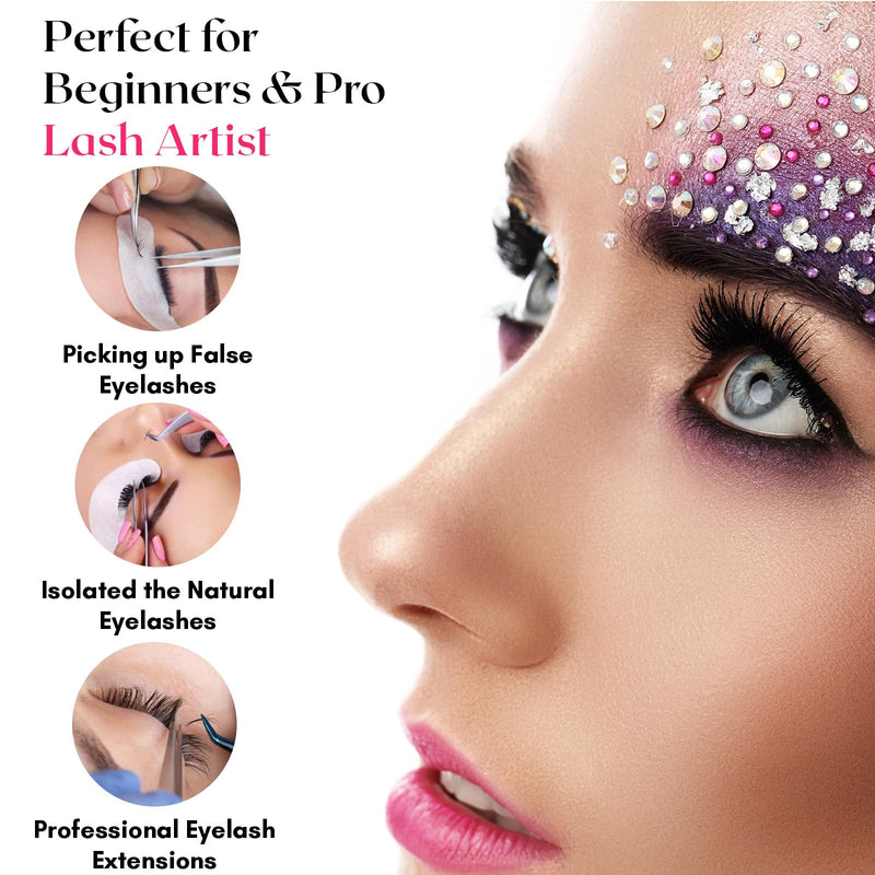 2Pcs Fiber Tip Lash Tweezers for Eyelash Extensions and Straight Isolation Tweezer Set – Professional Precision Fan Making, Mega Volume Boot Lashing, Classic & Mink Eyelashes, Black 2PCS SET Black Tweezers Set/Mlt07-3)