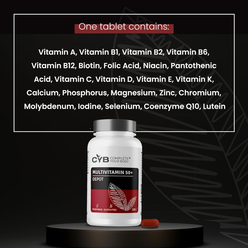 A-Z 50+ Premium Multivitamin & Mineral Tablets with Lutein & Coenzyme Q10 – Complete One-a-Day Formula with All Essential Vitamins & Minerals Plus Lutein & CoQ10 – Daily Supplement for Adults Over 50