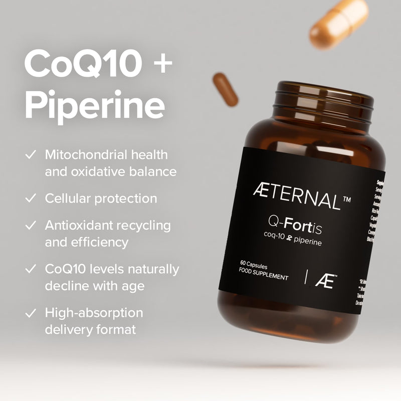 CoQ10 Ubiquinone with Piperine Black Pepper Extract | Natural Energy & Fatigue Support | Enhanced Absorption Antioxidant Q10 Formula | Vegan Non GMO Supplement | 60 Capsules | Made in UK | AETERNAL 1 count (Pack of 60)
