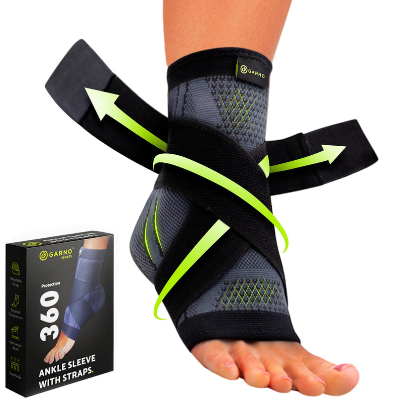 GARNO Ankle Brace – Compression Foot Sleeve with Adjustable Straps for Men & Women, Plantar Fasciitis & Achilles Support, Heel & Arch Pain Relief, Swelling & Injury Recovery, Protection for Sports, Running & Basketball (One Size Fits Most, Black)