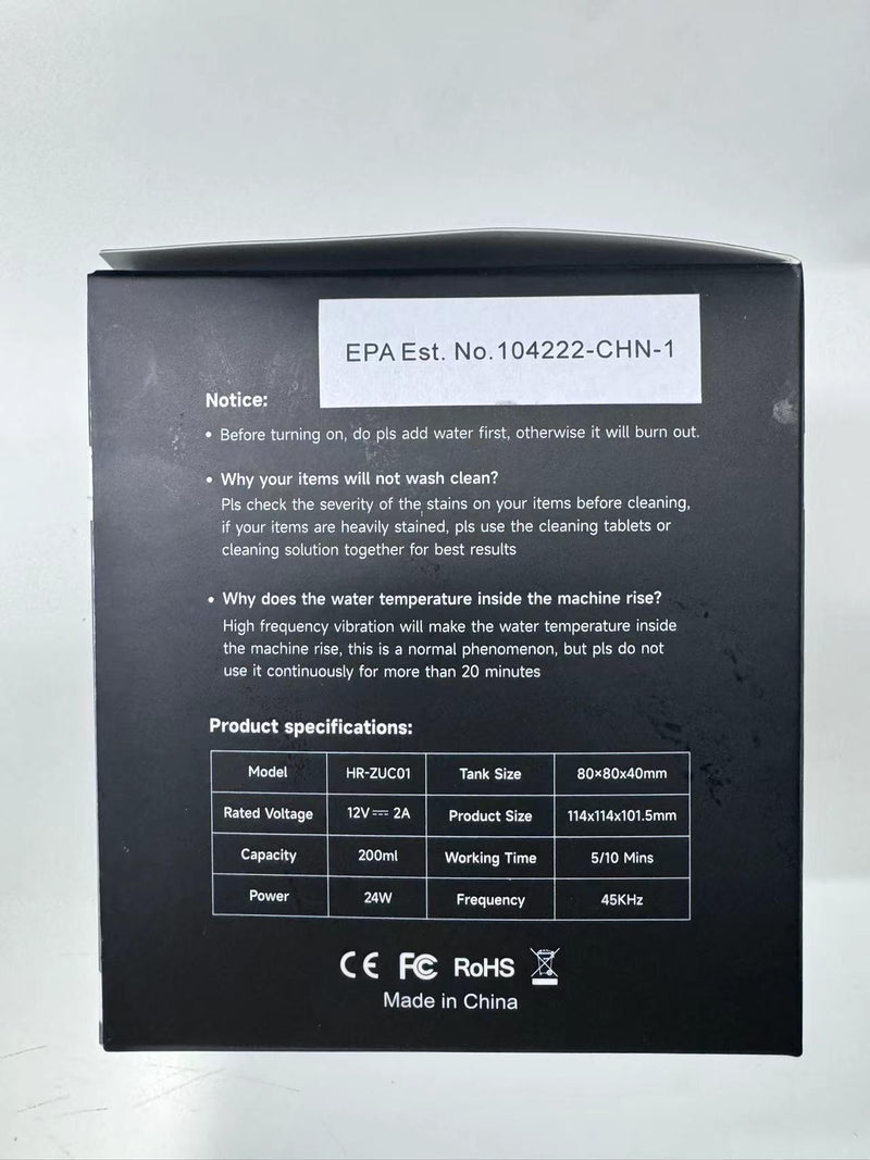[Australia] - Ultrasonic Retainer Cleaner, 45kHz Denture Cleaner Machine, 5min and 10min Modes, 200ml Dental Cleaning Pod, MouthGuard Cleaner for Aligner Jewelry EPA Est. No.104222-CHN-1 