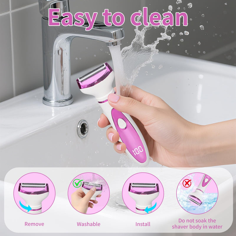 [Australia] - Electric Razor for Women Men : 4 in 1 Painless Ladies Wet & Dry Body Razors and Facial Hair Remover, Rechargeable Led Display Hair Removal Kit for Nose Face Body Leg Bikini Arm Hair Pink 