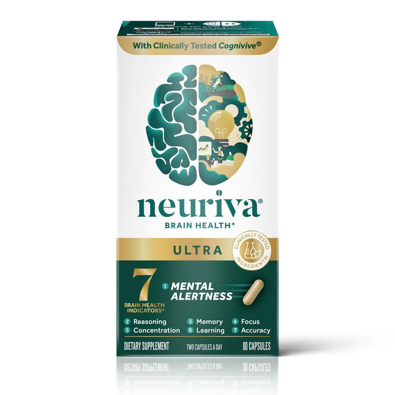 NEURIVA Ultra Brain Supplements for Memory and Focus, Phosphatidylserine, Cognivive, Neurofactor, Folic Acid, Vitamin B12 & Vitamin B6, 60 Count Capsules | Brain Supplements for Memory and Focus, Vitamin B12, Vitamin B6, Phosphatidylserine, Folate, Neu...