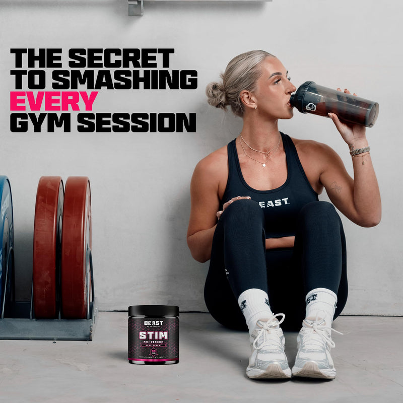 Beast Stim Pre Workout Powder - 30 Servings - Gym Supplements for Men and Women 390g - Beta Alanine Preworkout - Lemon Sherbet