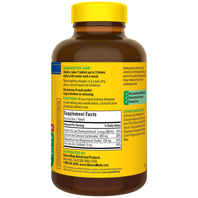 Nature Made Calcium Magnesium Zinc with Vitamin D3, 300 Tablets Unflavored 300 Count (Pack of 1)