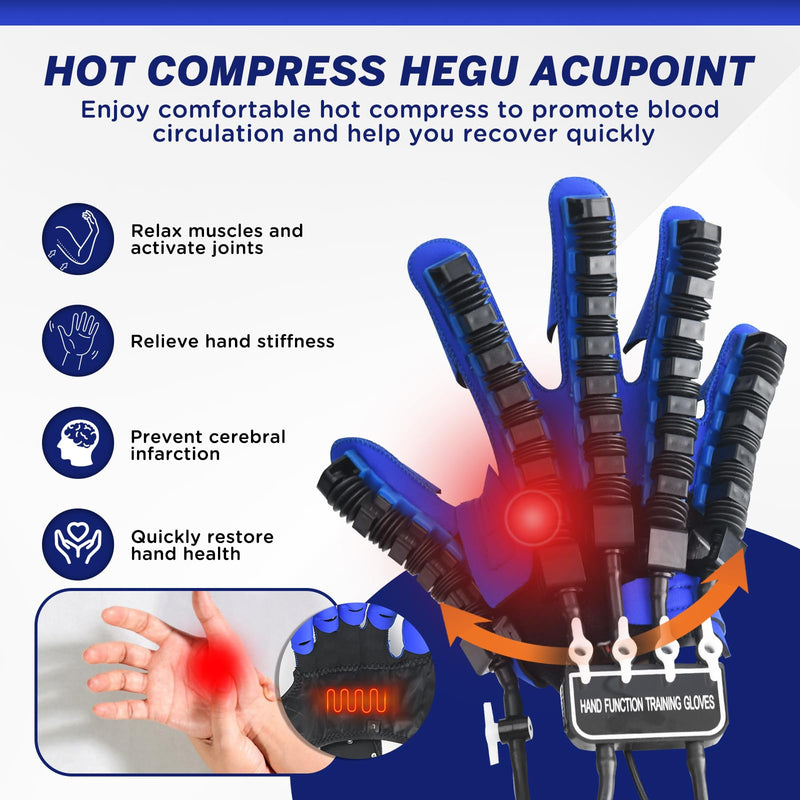 [Australia] - Hand Reha/bilitation Robot Gloves, Hot Compress Massage Function, 9-Level Strength Adjustment Equipment, Suitable for Physical Therapy of Hand Stroke (Right Hand-L) HS-J5173 