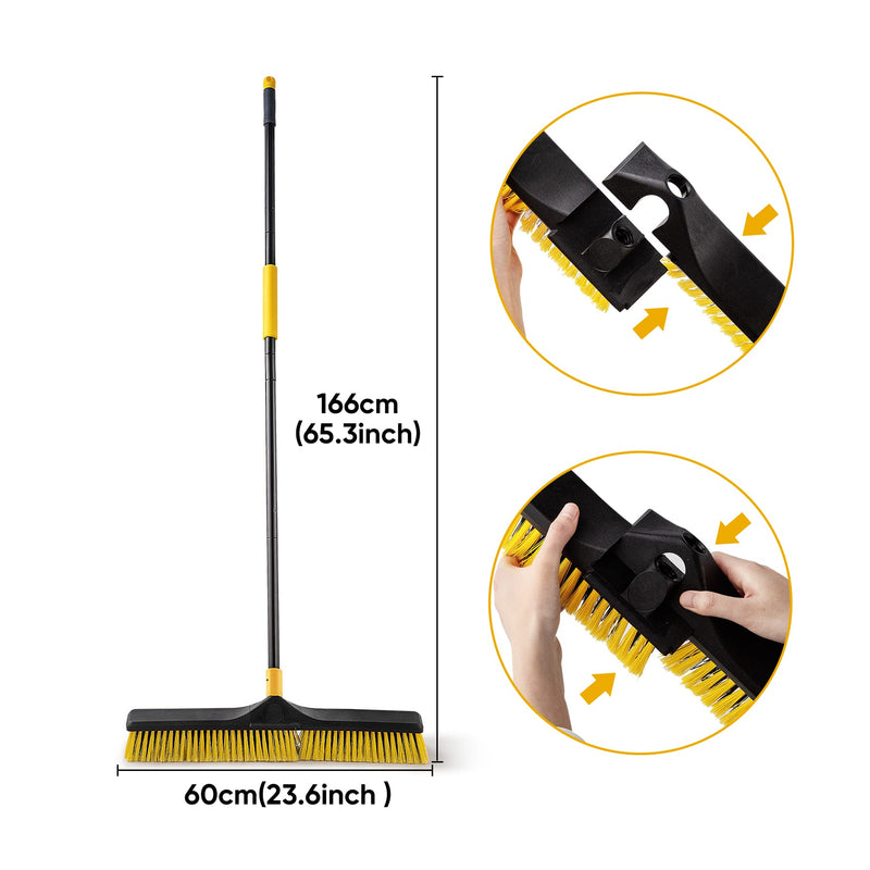 [Australia] - Yocada Push Broom Brush 24" Wide 65.3" Long Handle Stiff Bristles Heavy-Duty Outdoor Commercial for Cleaning Bathroom Kitchen Patio Garage Deck Concrete Wood Stone Tile Floor 23.6inch 