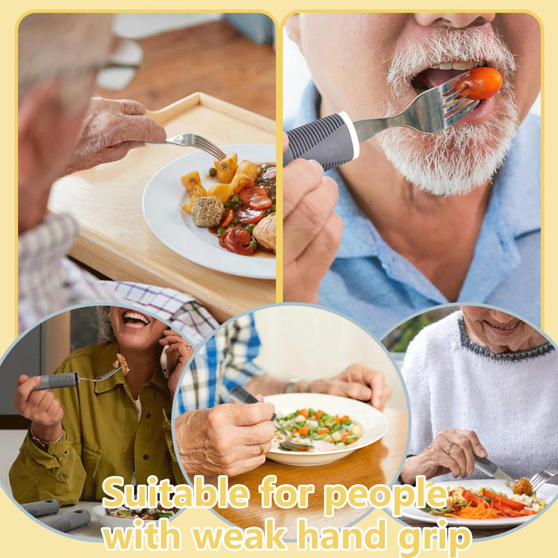 Easy Grip Cutlery Set of 4 Disability Aids, Extra Wide Handles Arthritis Aids with Knife Fork Spoon, Confortable Grips Dining Aid for Elderly Parkinson Disabled People Grey