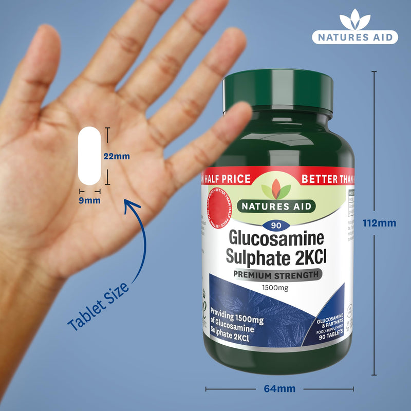 Natures Aid Glucosamine Sulphate 1500mg 90 Tablets – High Strength, Salt-Free – Supports Joint Health, Mobility, Flexibility – Gluten-Free, Non-GMO – Natural Food Supplement Glucosamine Sulphate 1500 mg 90 Tablets