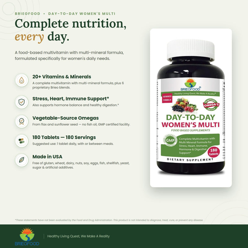 Briofood, Day-to-Day Food Based Women's Multi (180 Tablets) with Vegetable Source Omegas 180 Count (Pack of 1)