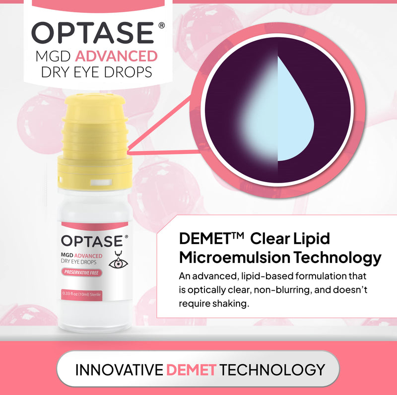 OPTASE MGD Advanced Dry Eye Drops - Preservative Free Eye Drops for Dry Eyes and MGD - Lipid-Based Artificial Tears - Demet Technology, Multidose Bottle, Contact Lens Safe - .33 fl oz, 300 Drops