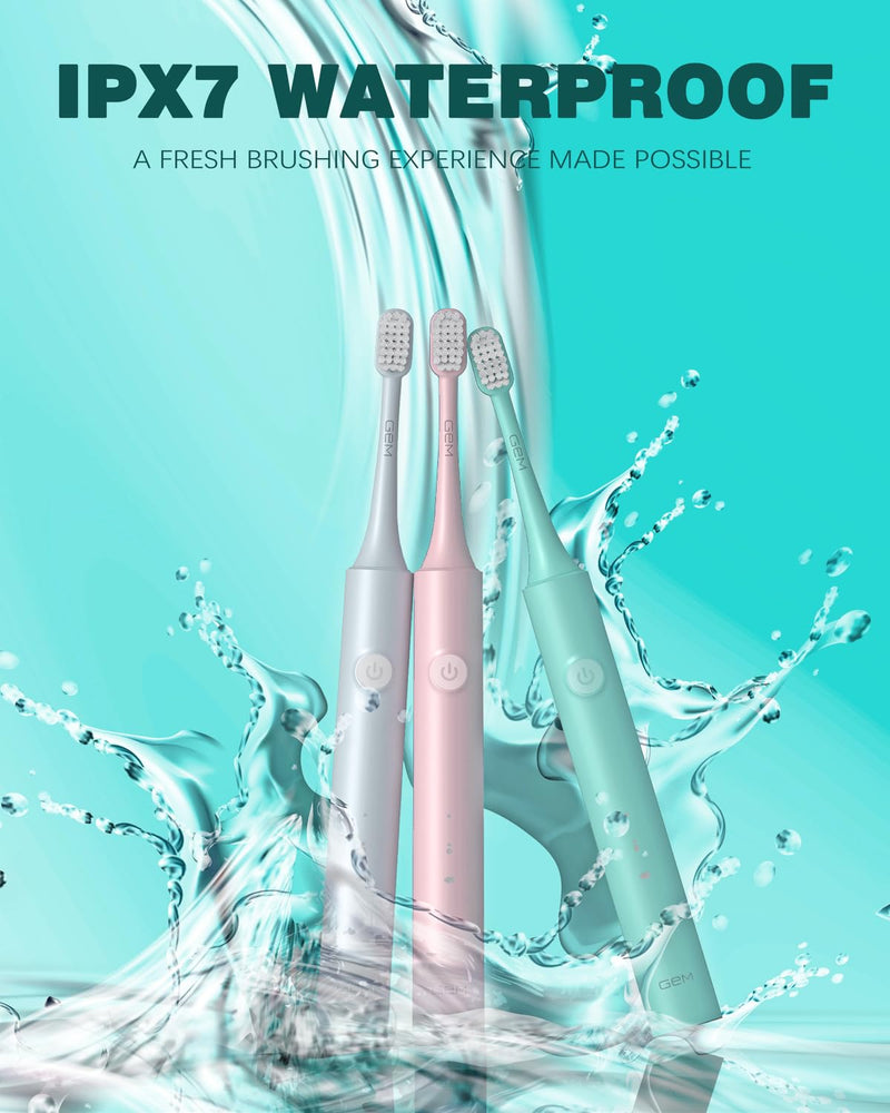 GEM GLAMOUR ENERGY MAGIC Sonic Electric Toothbrush for Adults and Kids 3 Heads Rechargeable Power Tooth Brush Travel Toothbrushes Gifts-Pink Pink