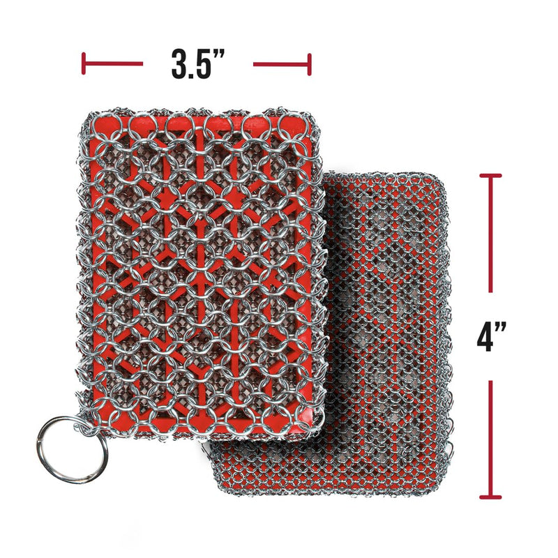 [Australia] - Knapp Made Combo Chainmail Cast Iron Scrubber with Silicone Core - Heavy Duty Rings and Fine Chainmail Rings -Premium Cast Iron Cleaner Chainmail Scrubber -Perfect for Cast Iron Cookware,Skillet,Woks Dry Rub Red 
