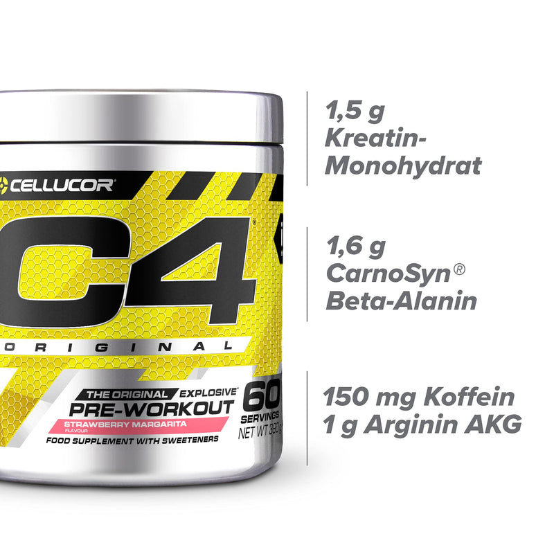 [Australia] - C4 Original - Pre-Workout Booster - Drink Powder for Energy Drink | 150 mg Caffeine + Beta Alanine + Creatine Monohydrate (Strawberry Margarita, 60 Servings) 