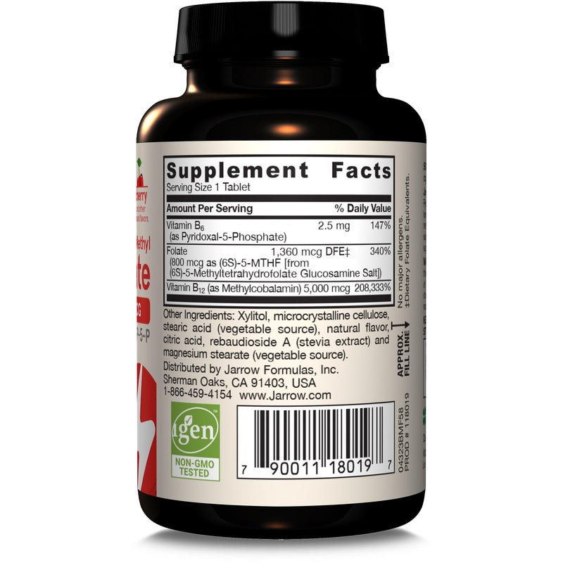 Jarrow Formulas Methyl B-12 & Methyl Folate, Bioactive Vitamin B9 and Vitamin B12 Supplement, Supports Cellular Energy Production, Healthy Brain Function & Metabolism, 60 Chewable Tablets, 60 Servings | Bioactive Vitamin B12 & B9 Supplement, Supports C...