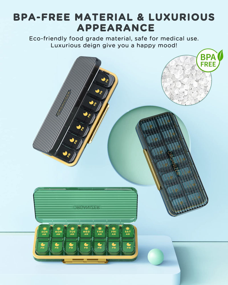 Acedada Am Pm Pill Organizer, Weekly Pill Box 2 Times A Day, Stylish Blue | 7 Day Pill Organizer with 7 Separate Containers, Portable Daily Medicine Dispenser Case for Vitamin, Fish Oils, Supplements