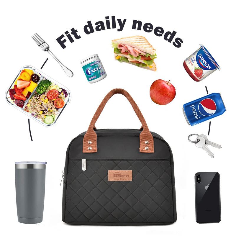 [Australia] - HOMESPON Insulated Lunch Bag for Women Men Adults Lunch Tote with Front Pocket Lunch Box Container Cooler Bag for Work Picnic (Black) Black 